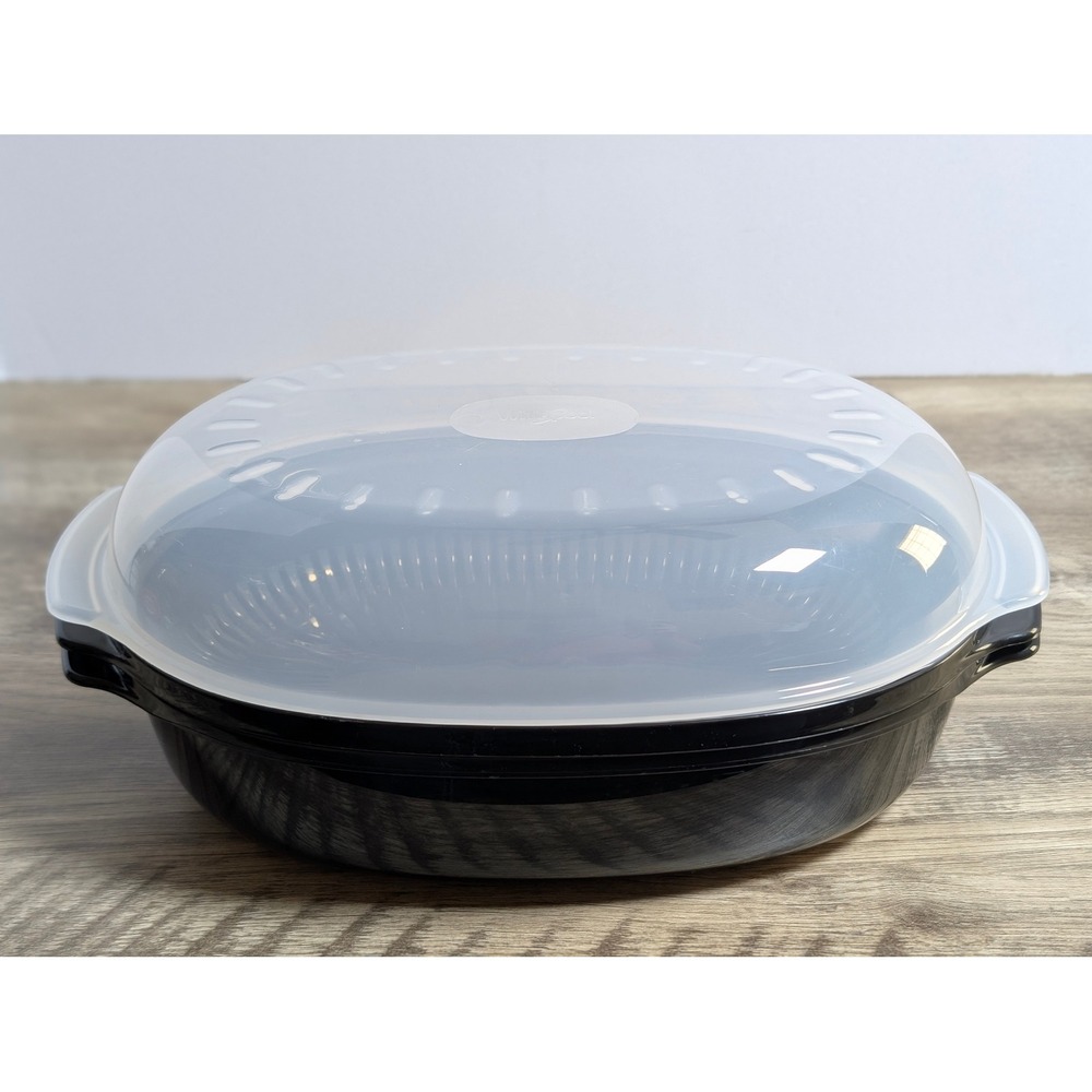 Whirlpool Microwave Steamer 3 Pc Set W10857800 Black Oval Dish Clear Lid